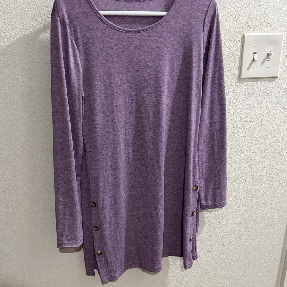 Women's Purple Long-Sleeve Tunic Top with Button Detail